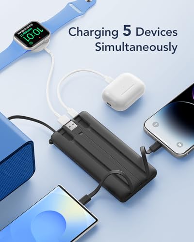 VRURC Portable Charger, Slim Power Bank Built-in 4 Cables, Travel Essential