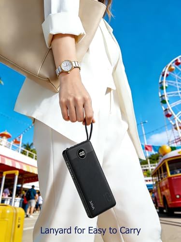 VRURC Portable Charger, Slim Power Bank Built-in 4 Cables, Travel Essential