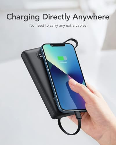 VRURC Portable Charger, Slim Power Bank Built-in 4 Cables, Travel Essential