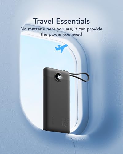VRURC Portable Charger, Slim Power Bank Built-in 4 Cables, Travel Essential
