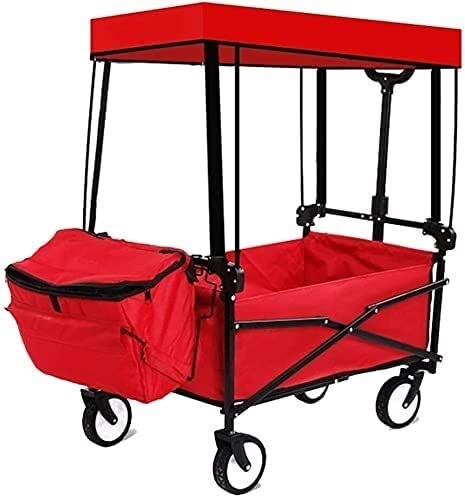 Outdoor Folding Utility Wagon Folding Camping Cart Load-Bearing 60kg / 132lbs Portable Garden Cart with Romovable Canopy