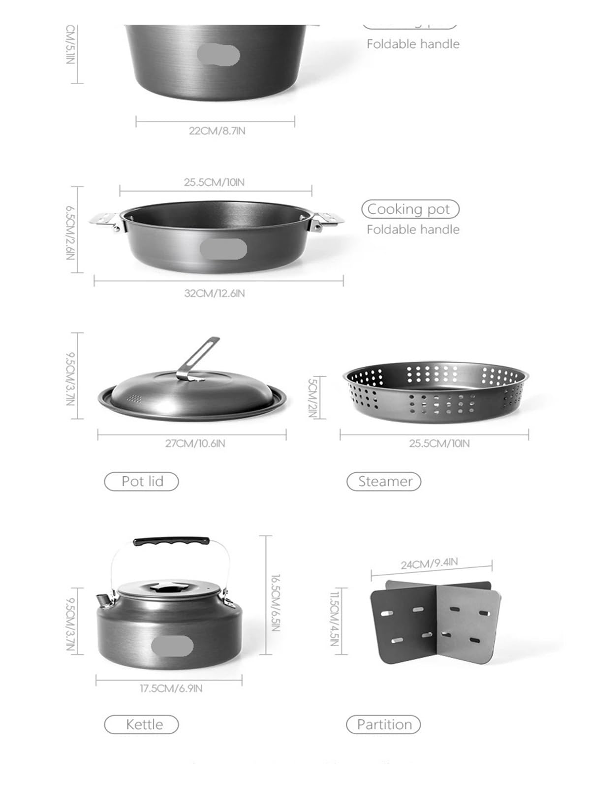 Portable Camping Cookware Set with Kettle