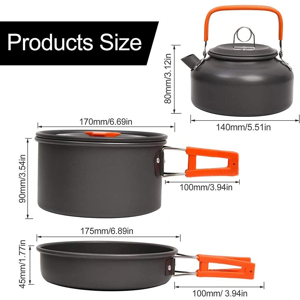 Aluminum Camping Cookware Set with Kettle