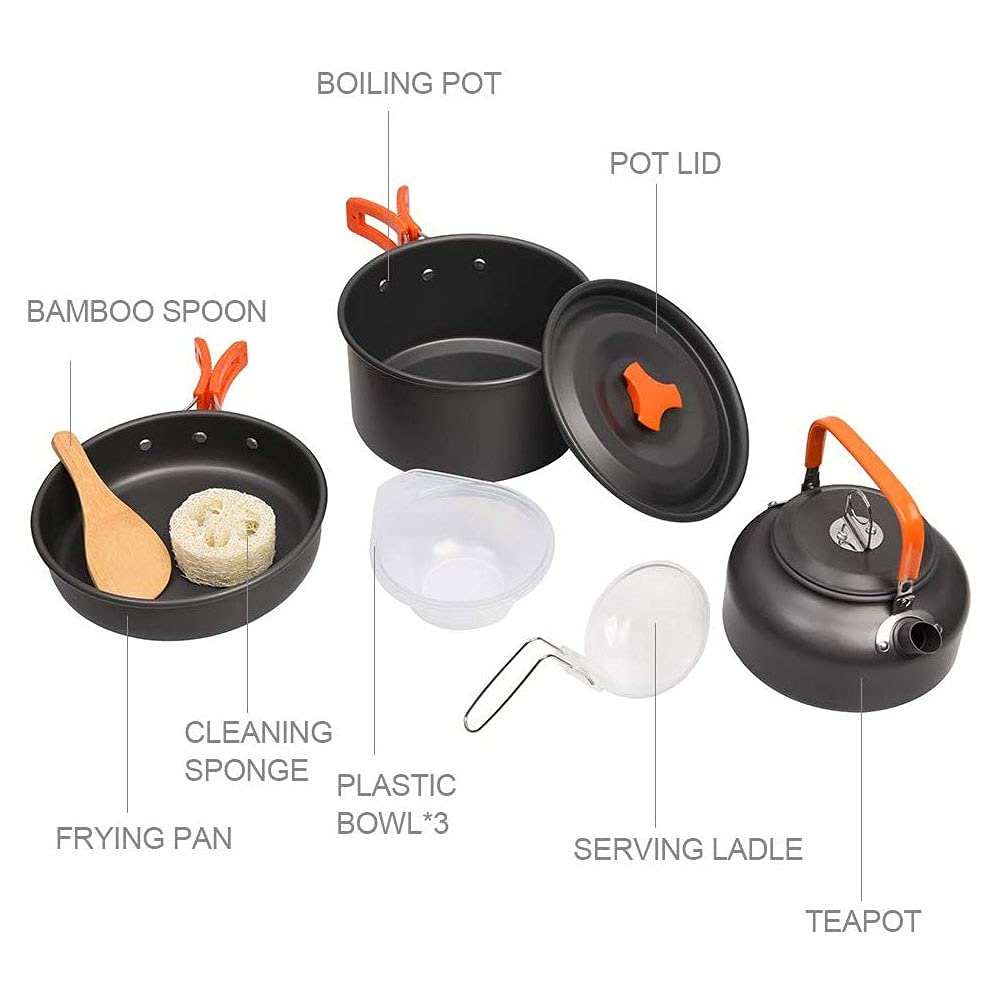 Aluminum Camping Cookware Set with Kettle