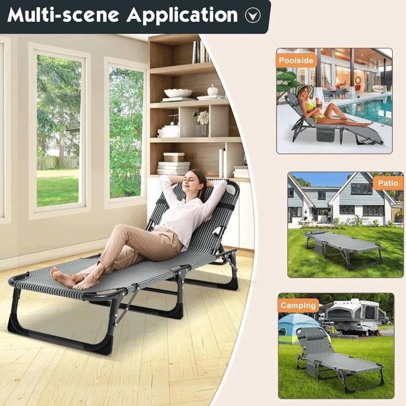 OOAYDYWO Portable Folding Camping Cot with Mattres Adjustable Lounge Chaise Chairs Folding Bed Sleeping Cots Beds
