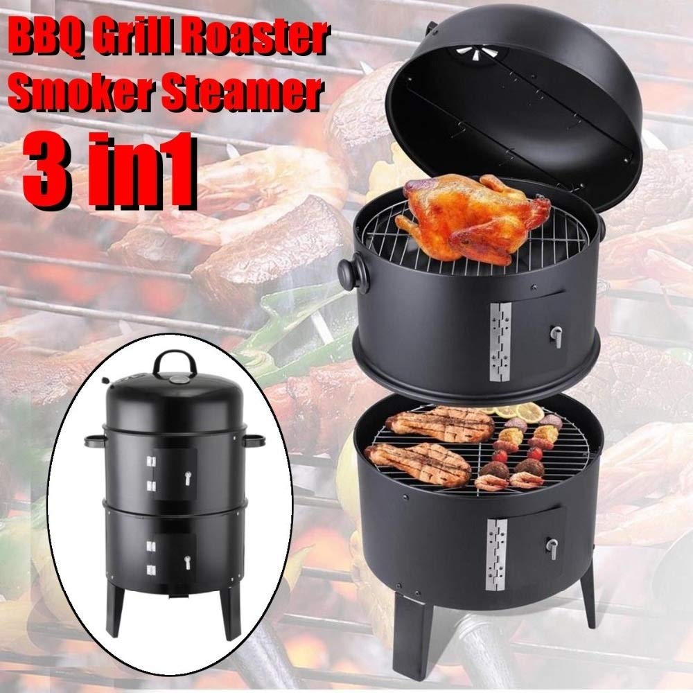 3-in-1 Portable Charcoal BBQ Grill & Smoker