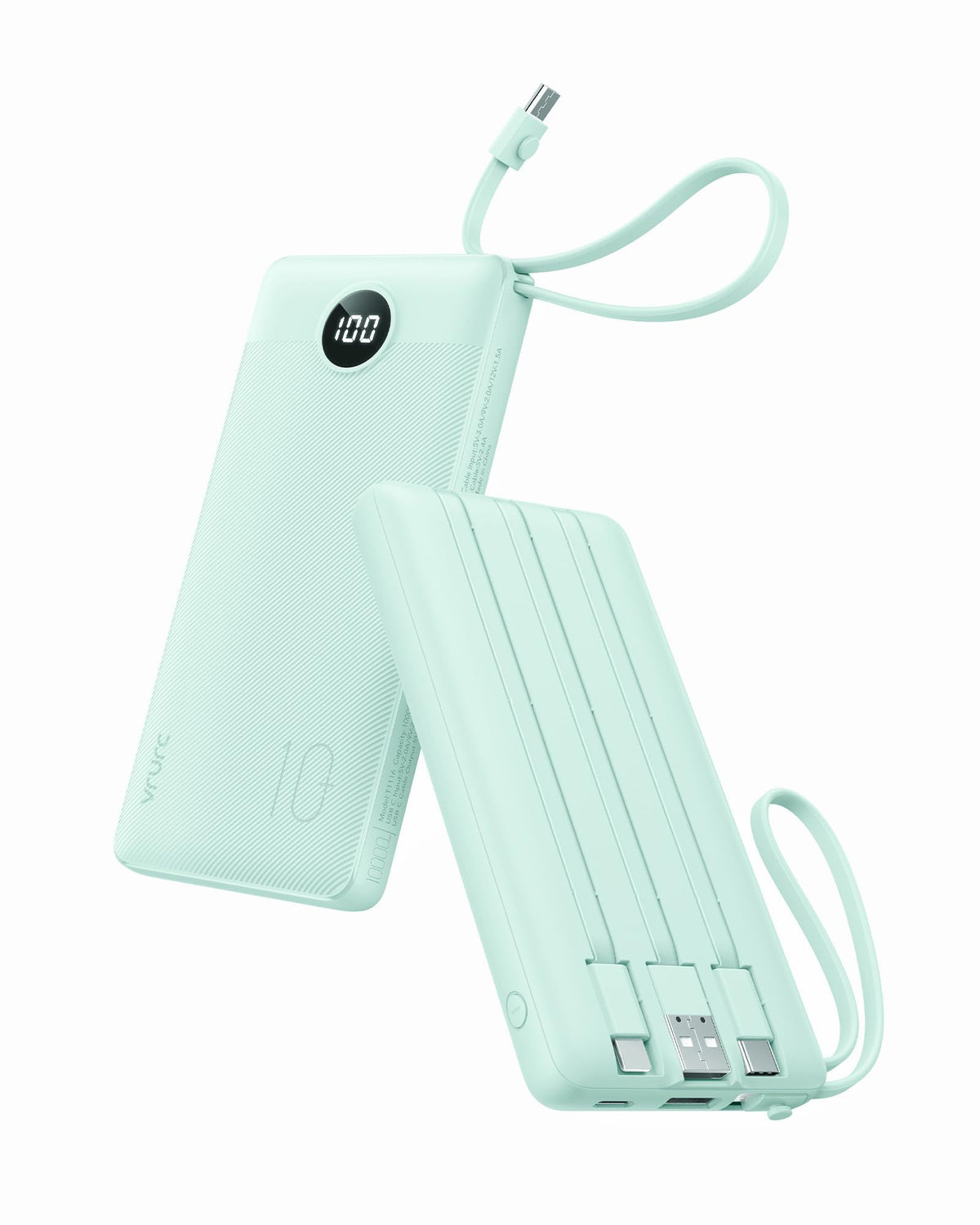 VRURC Portable Charger, Slim Power Bank Built-in 4 Cables, Travel Essential