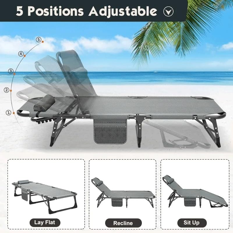 OOAYDYWO Portable Folding Camping Cot with Mattres Adjustable Lounge Chaise Chairs Folding Bed Sleeping Cots Beds