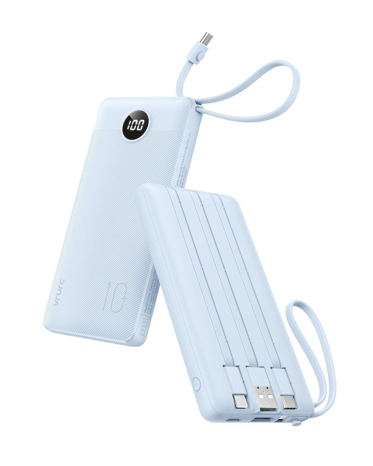 VRURC Portable Charger, Slim Power Bank Built-in 4 Cables, Travel Essential