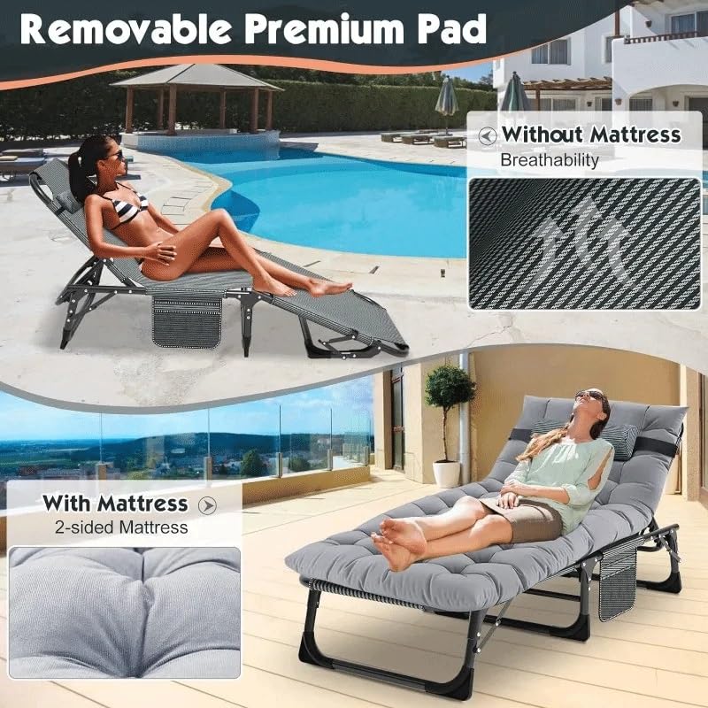 OOAYDYWO Portable Folding Camping Cot with Mattres Adjustable Lounge Chaise Chairs Folding Bed Sleeping Cots Beds