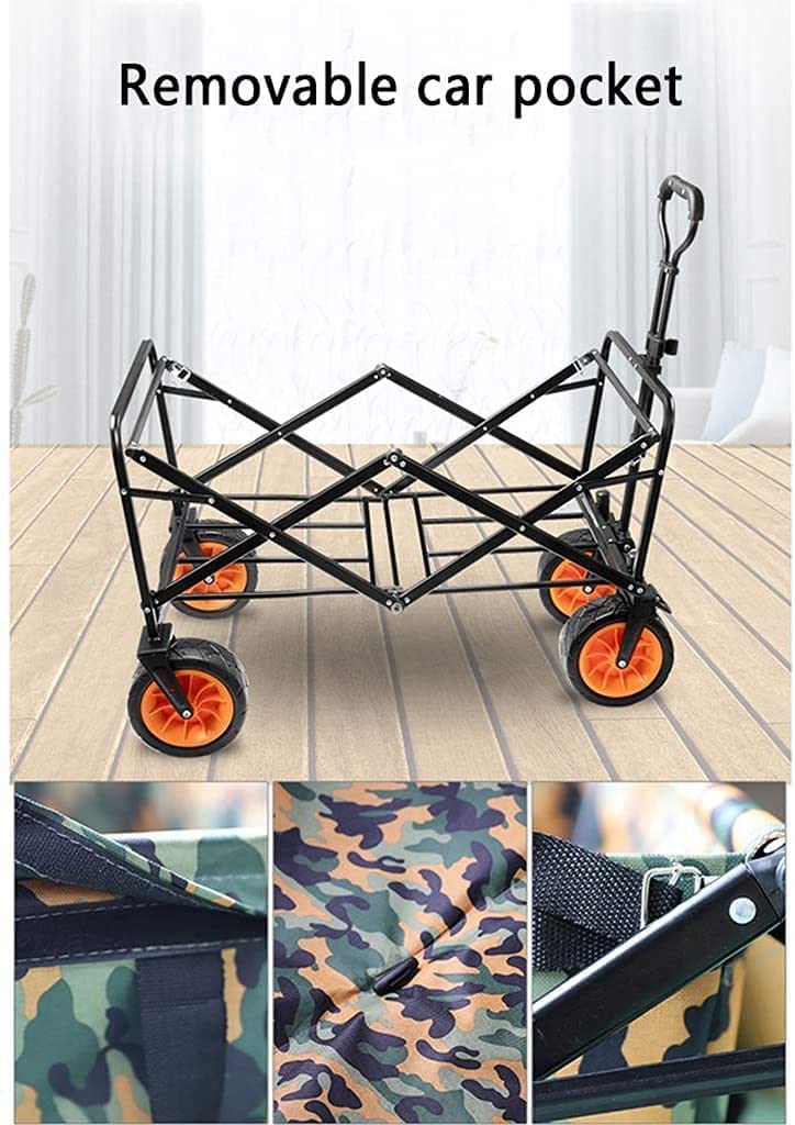 Outdoor Folding Utility Wagon Folding Camping Cart Load-Bearing 60kg / 132lbs Portable Garden Cart with Romovable Canopy