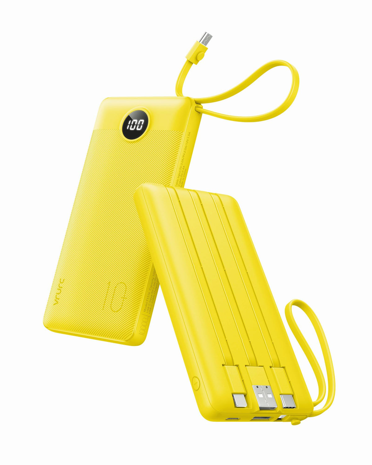 VRURC Portable Charger, Slim Power Bank Built-in 4 Cables, Travel Essential