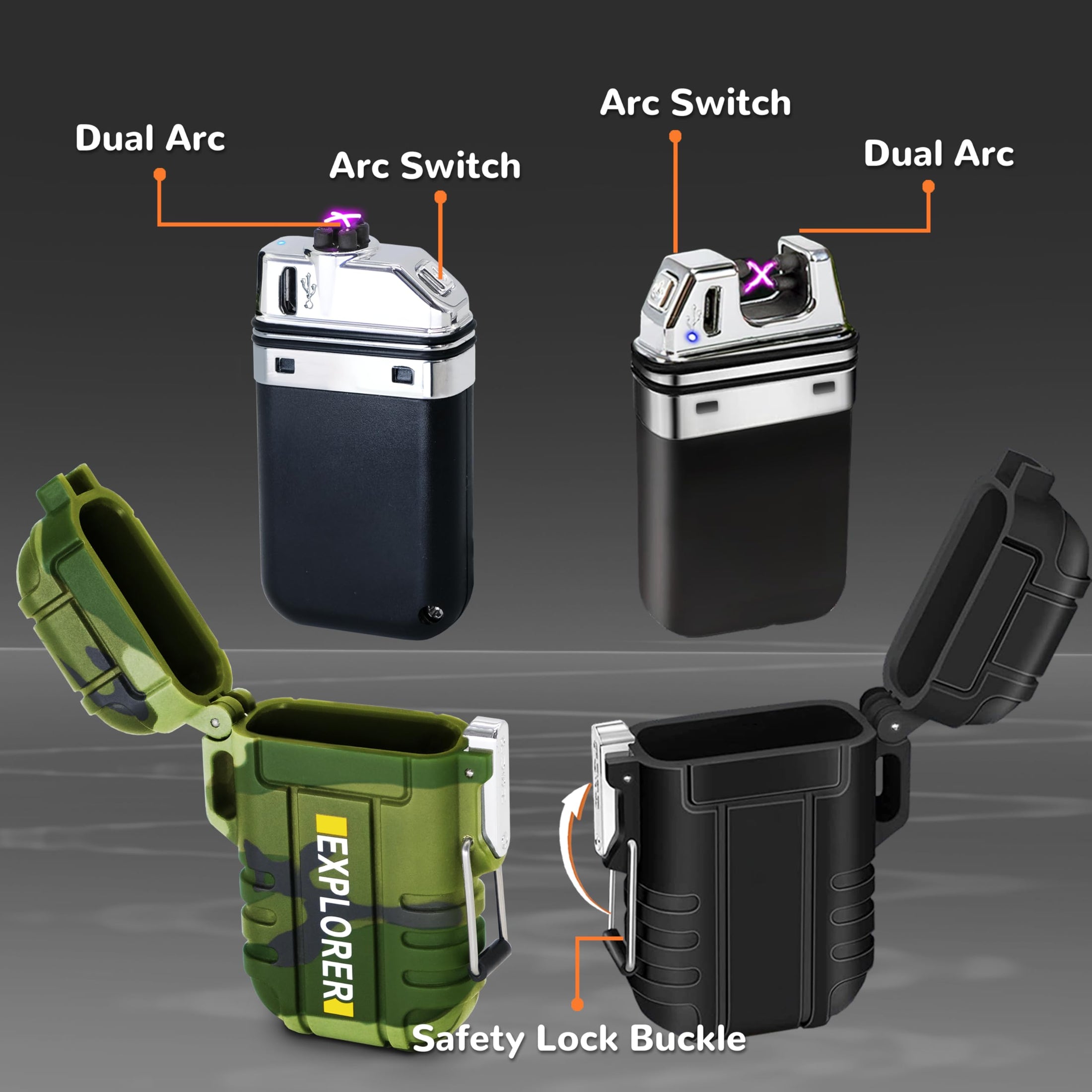 2-Pack Waterproof Windproof USB Rechargeable Lighters