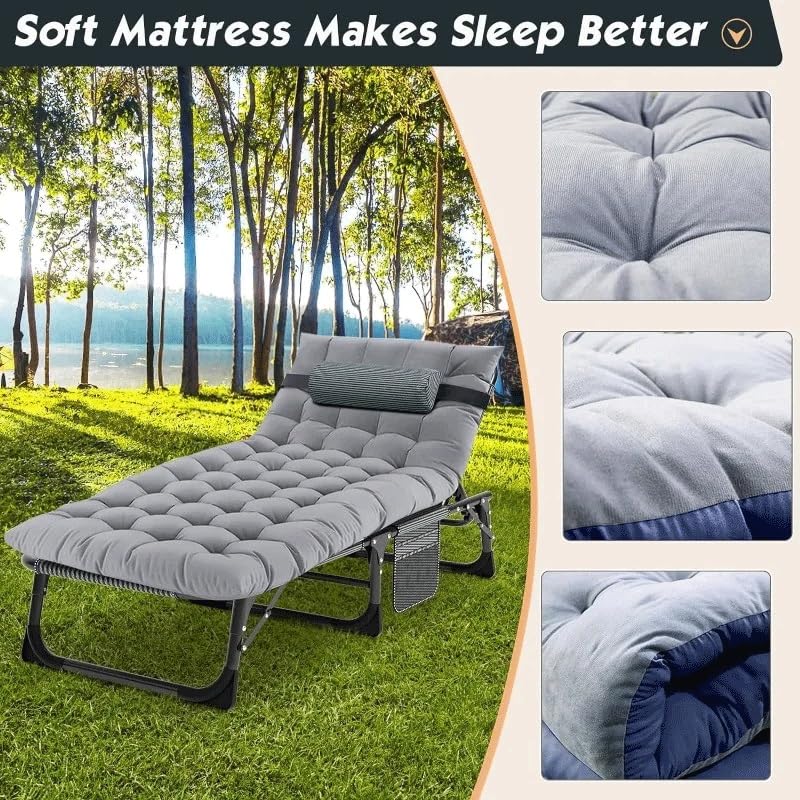 OOAYDYWO Portable Folding Camping Cot with Mattres Adjustable Lounge Chaise Chairs Folding Bed Sleeping Cots Beds