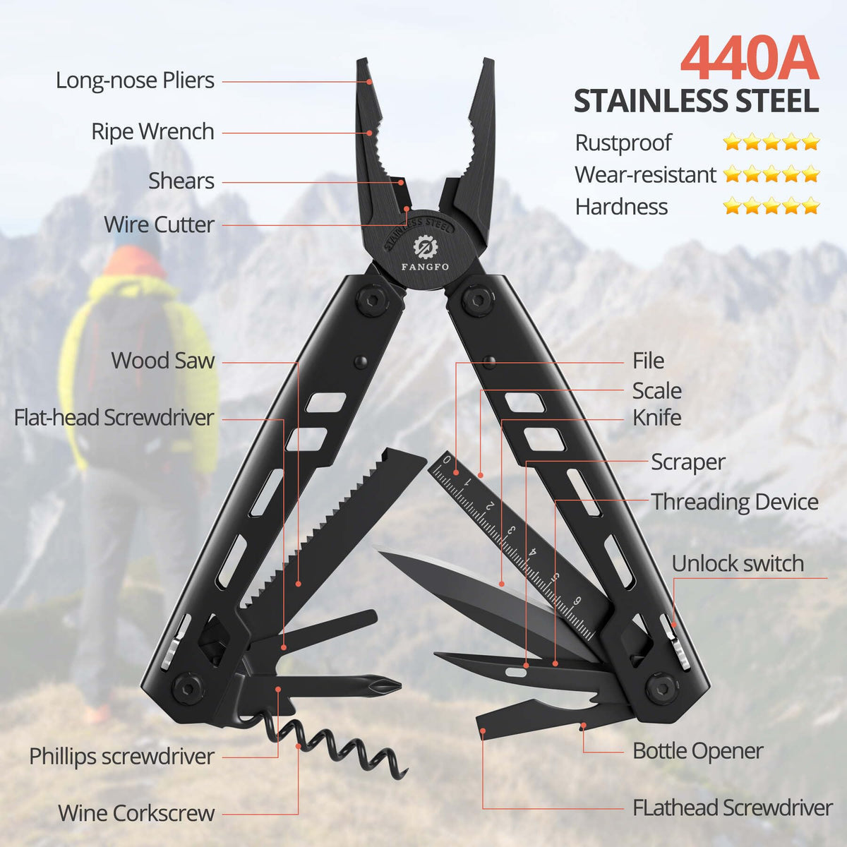 17-in-1 Stainless Steel Outdoor Multitool