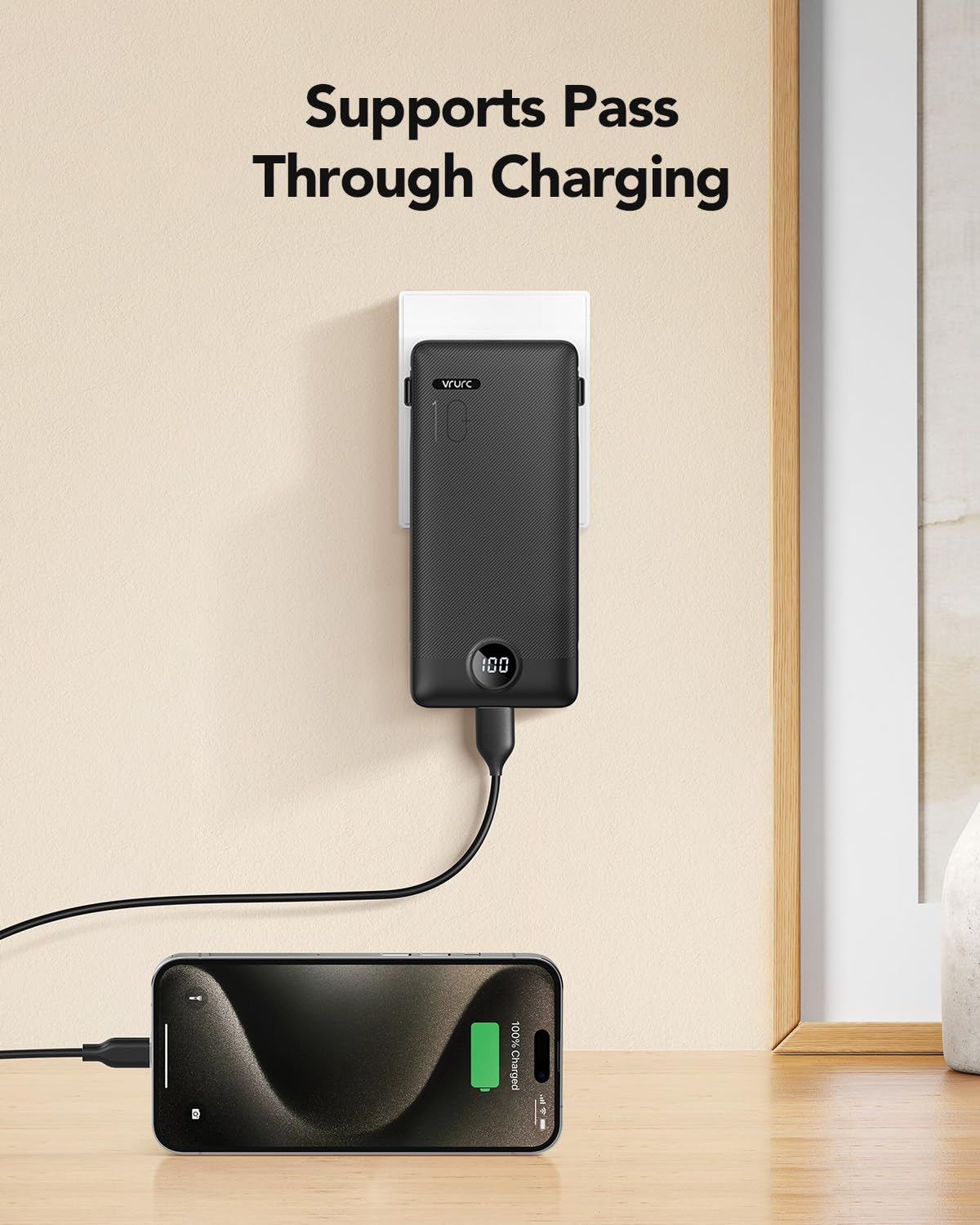 10000mAh Portable Power Bank with Built-In Cables