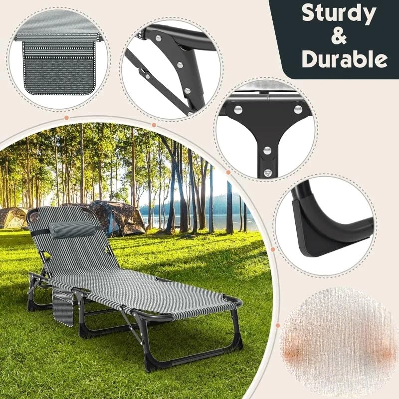 OOAYDYWO Portable Folding Camping Cot with Mattres Adjustable Lounge Chaise Chairs Folding Bed Sleeping Cots Beds