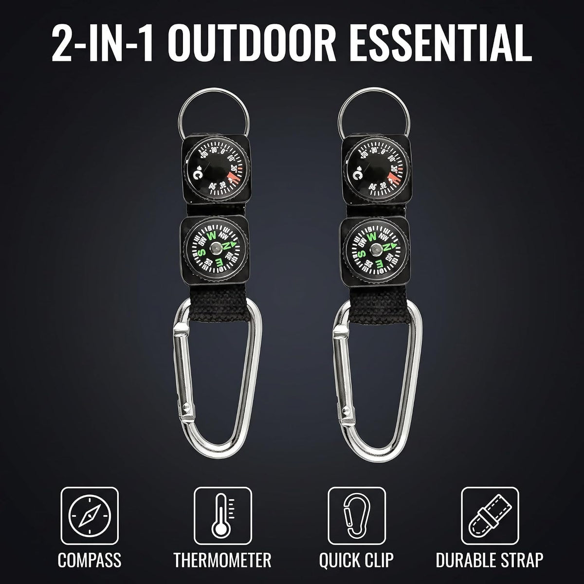 2-Piece Carabiner Compass & Thermometer Set