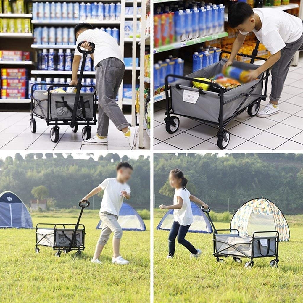 Outdoor Folding Utility Wagon Folding Camping Cart Load-Bearing 60kg / 132lbs Portable Garden Cart with Romovable Canopy