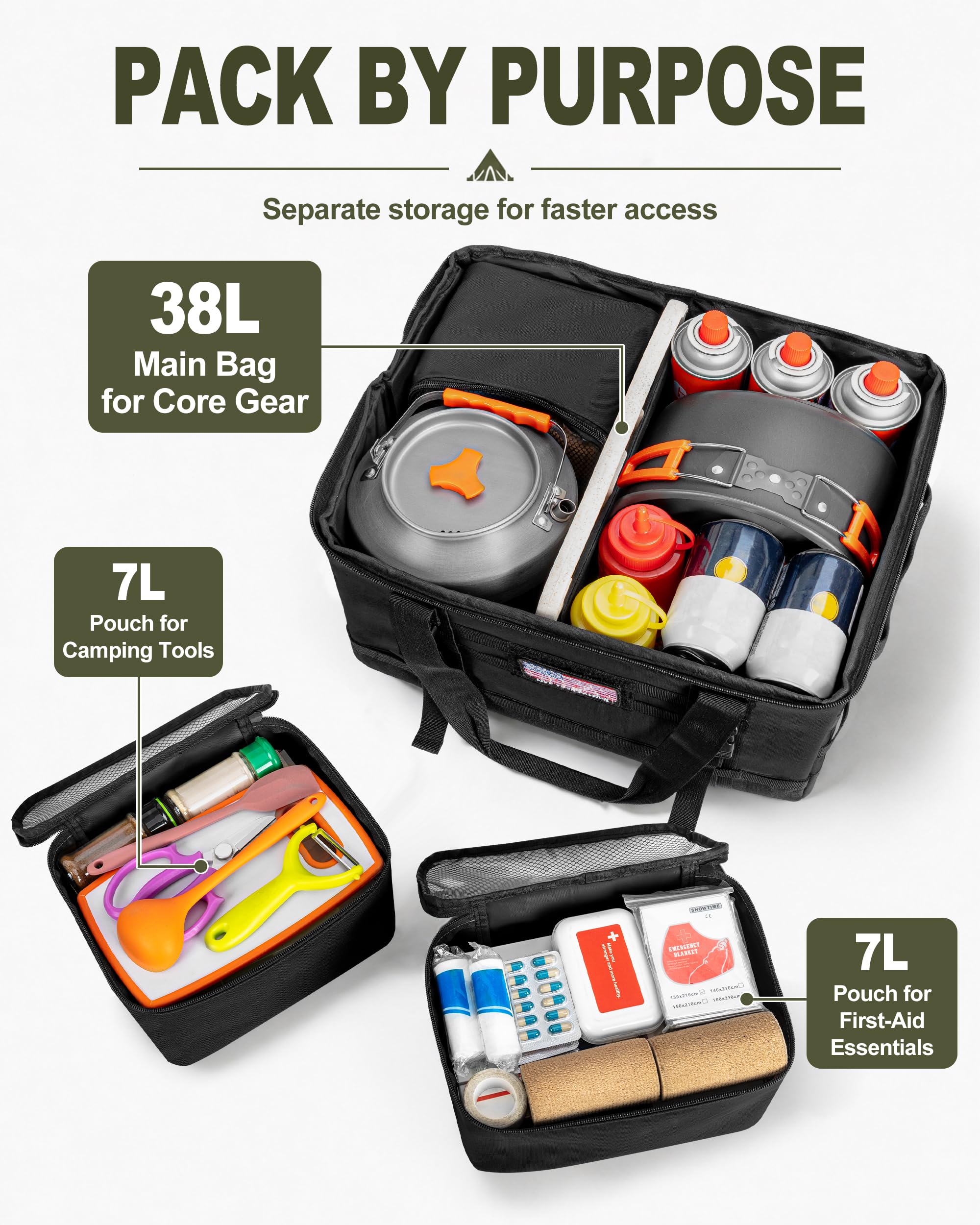 38L Tactical Camping Storage Bags – 3-Piece Set