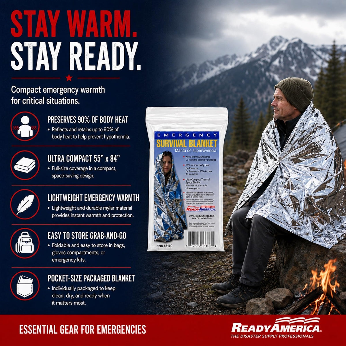 Ready America 3000 Survival Box 1-Person 3-Day, Food Water Blanket