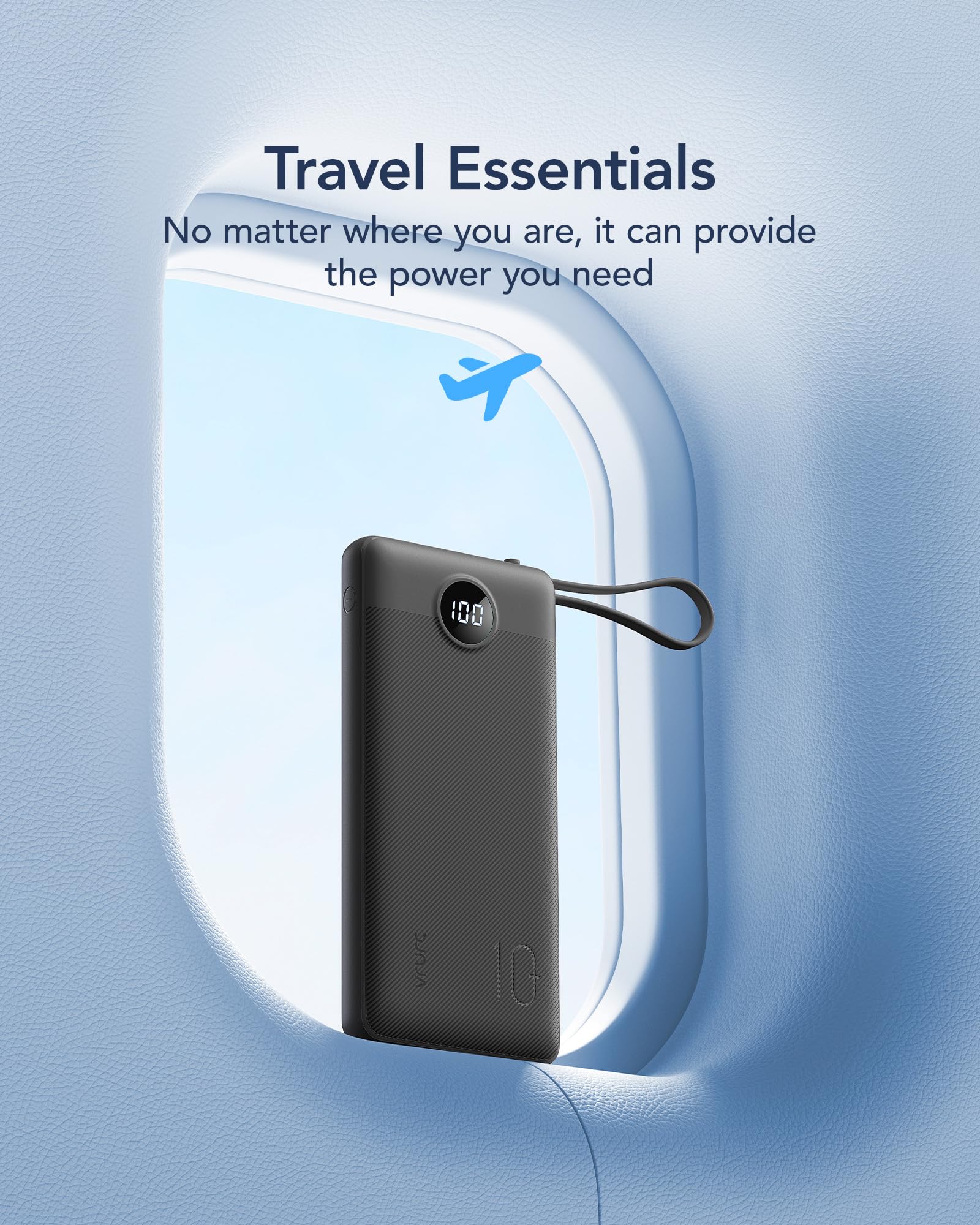 VRURC Portable Charger, Slim Power Bank Built-in 4 Cables, Travel Essential