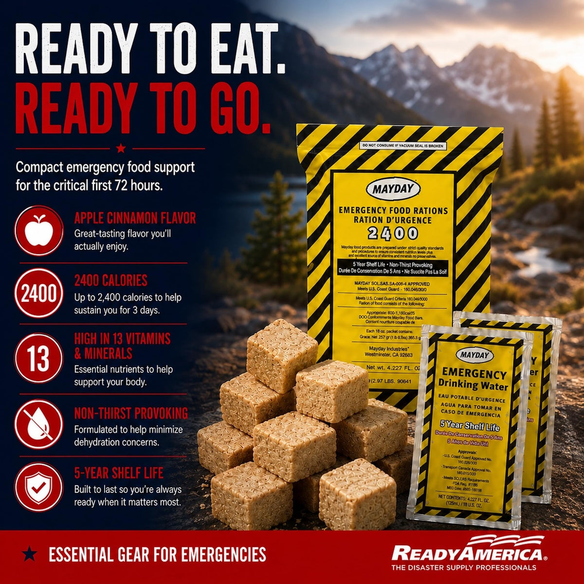 Ready America 3000 Survival Box 1-Person 3-Day, Food Water Blanket