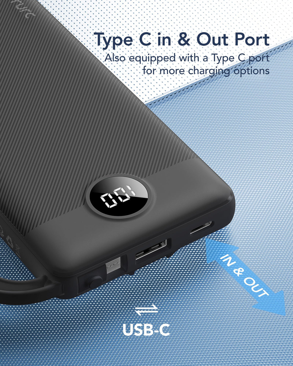 VRURC Portable Charger, Slim Power Bank Built-in 4 Cables, Travel Essential